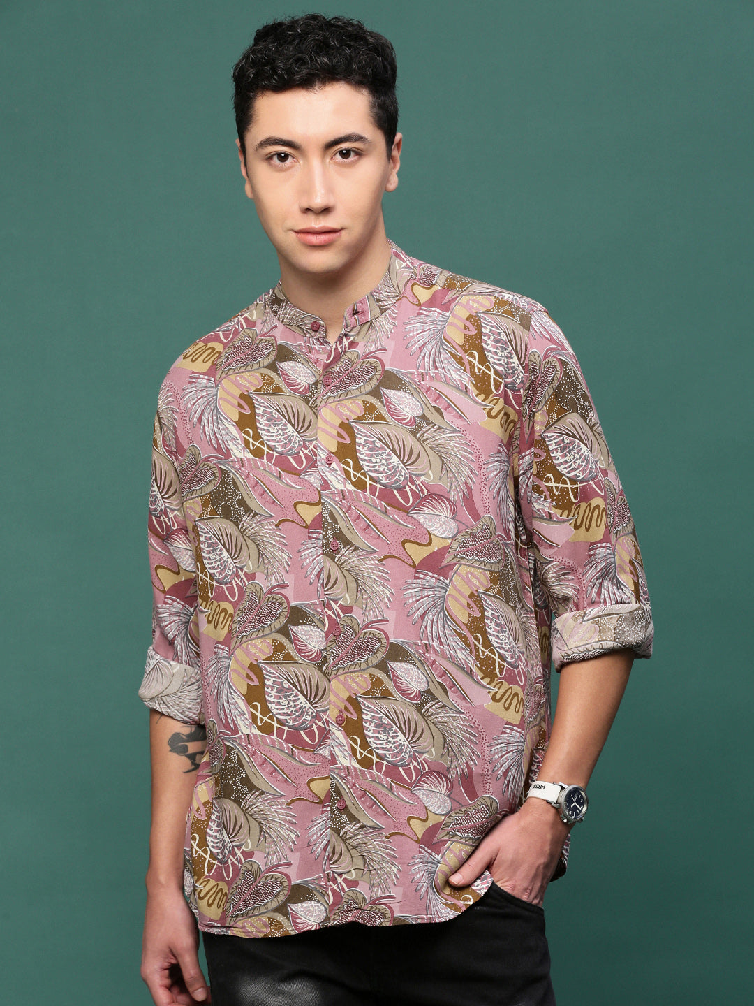 Men Pink Floral Slim Fit Shirt