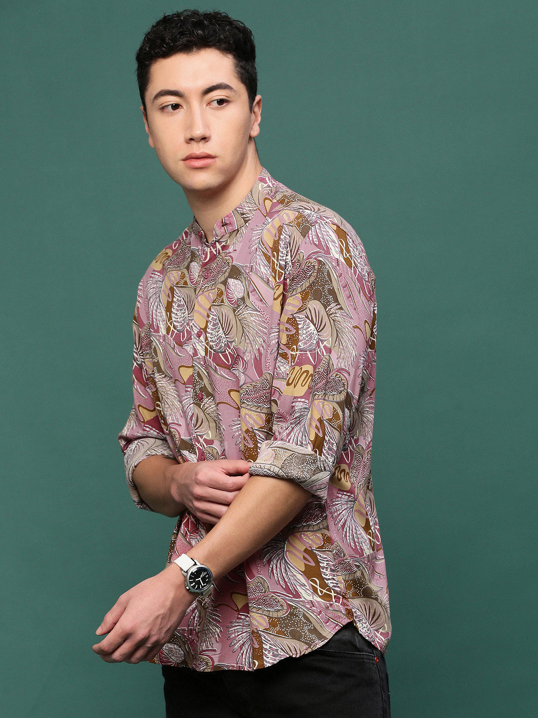 Men Pink Floral Slim Fit Shirt