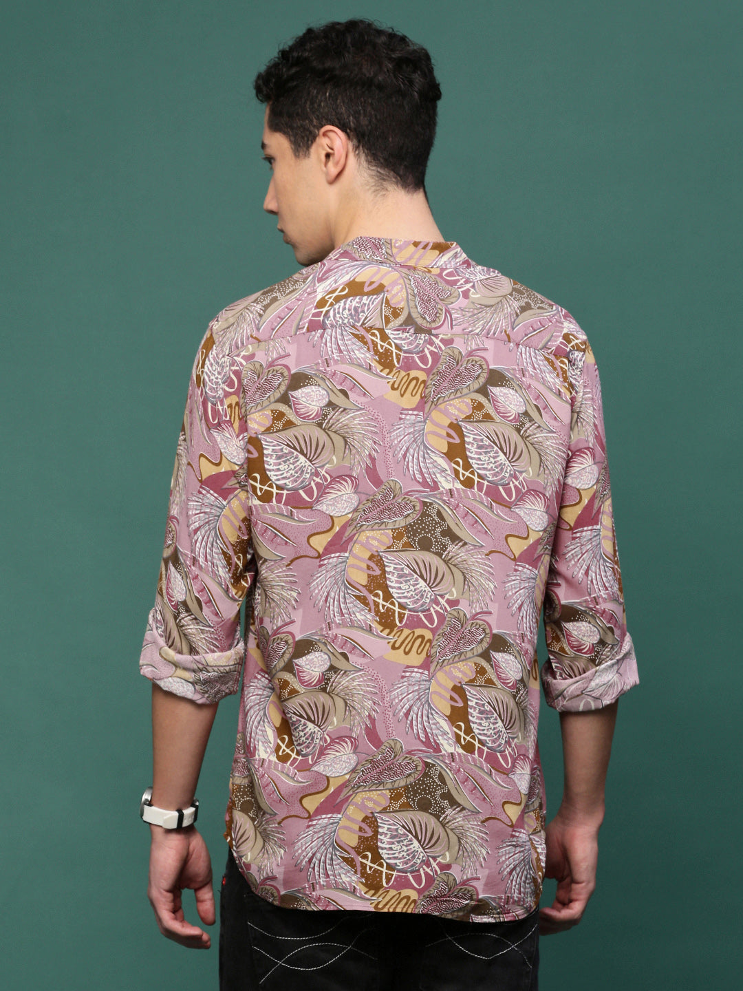 Men Pink Floral Slim Fit Shirt