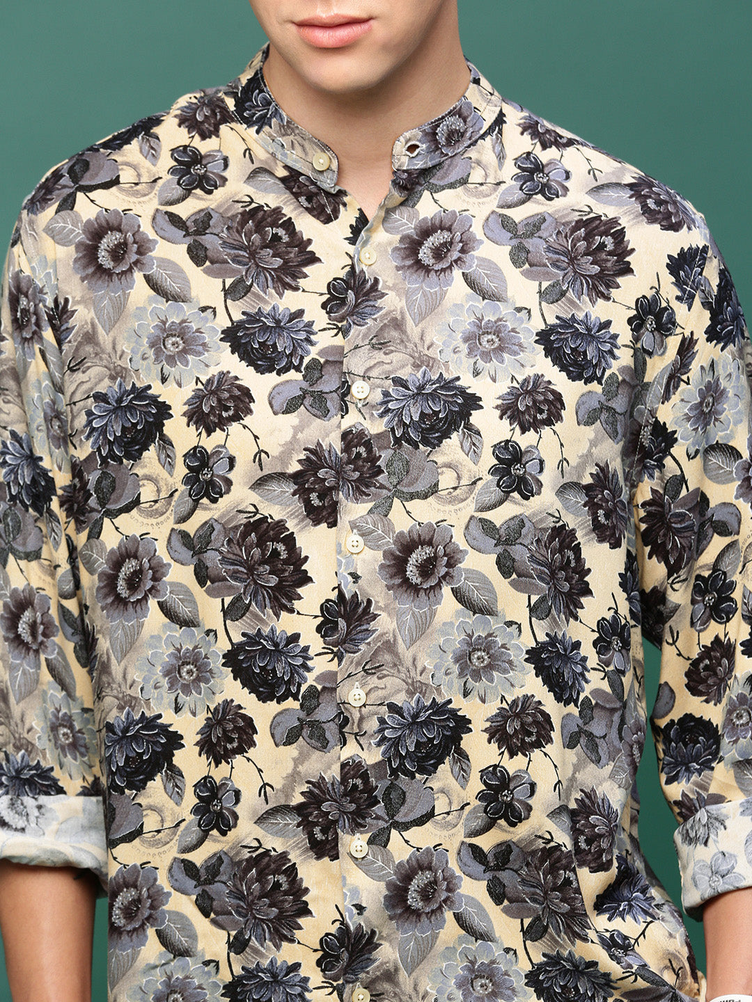 Men Charcoal Floral Slim Fit Shirt