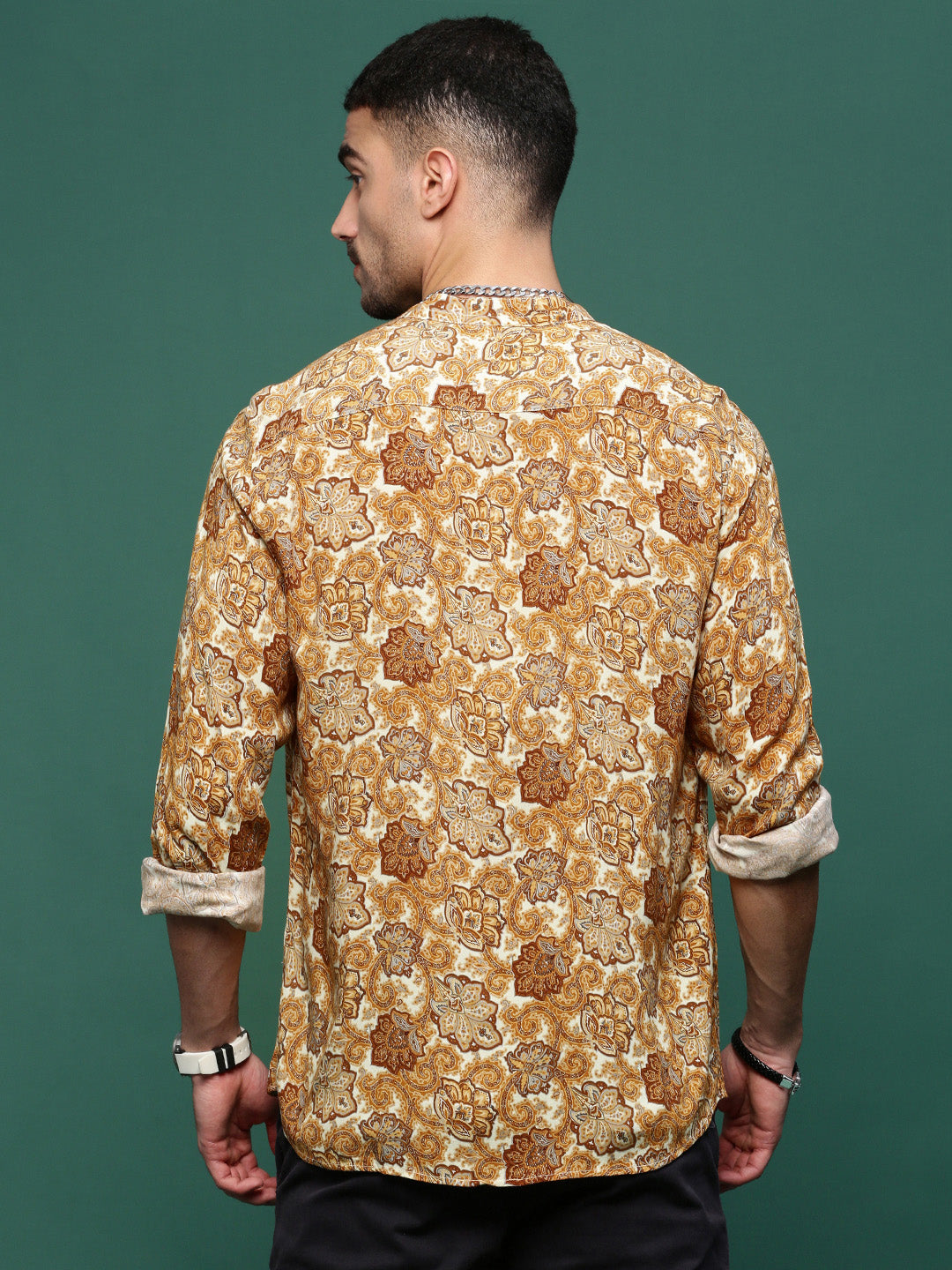 Men Mustard Graphic Slim Fit Shirt