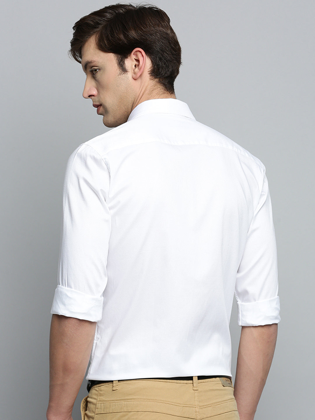 Men Spread Collar Self Design White Shirt