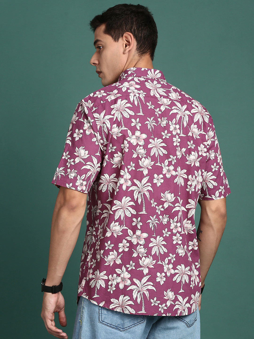 Men Floral Pink Slim Fit Shirt