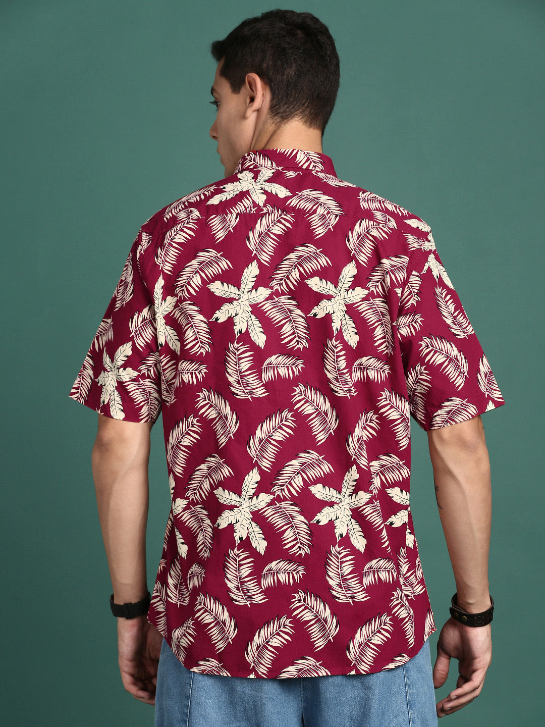 Men Floral Maroon Slim Fit Shirt