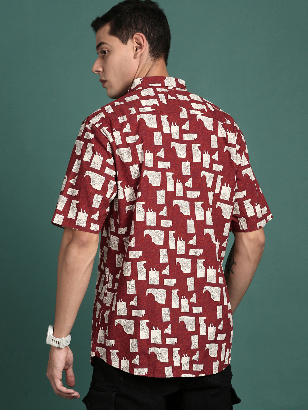 Men Floral Maroon Slim Fit Shirt