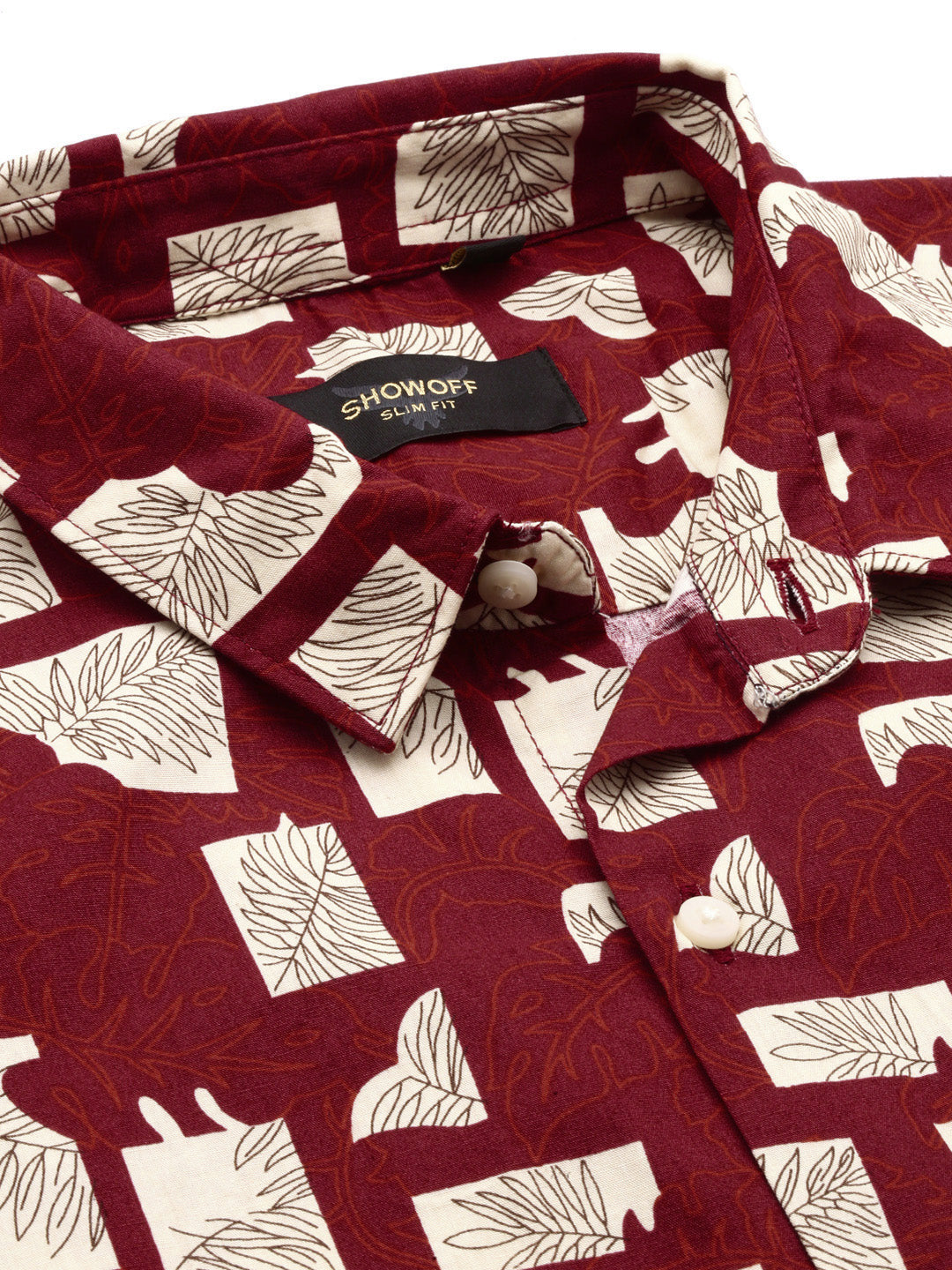 Men Floral Maroon Slim Fit Shirt