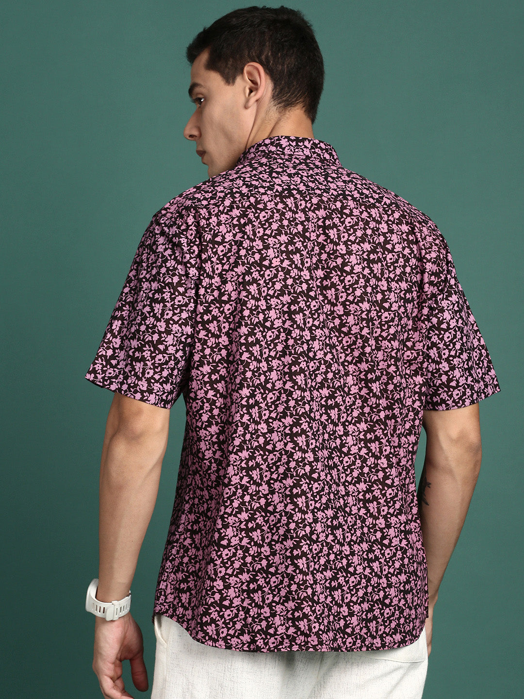 Men Floral Pink Slim Fit Shirt