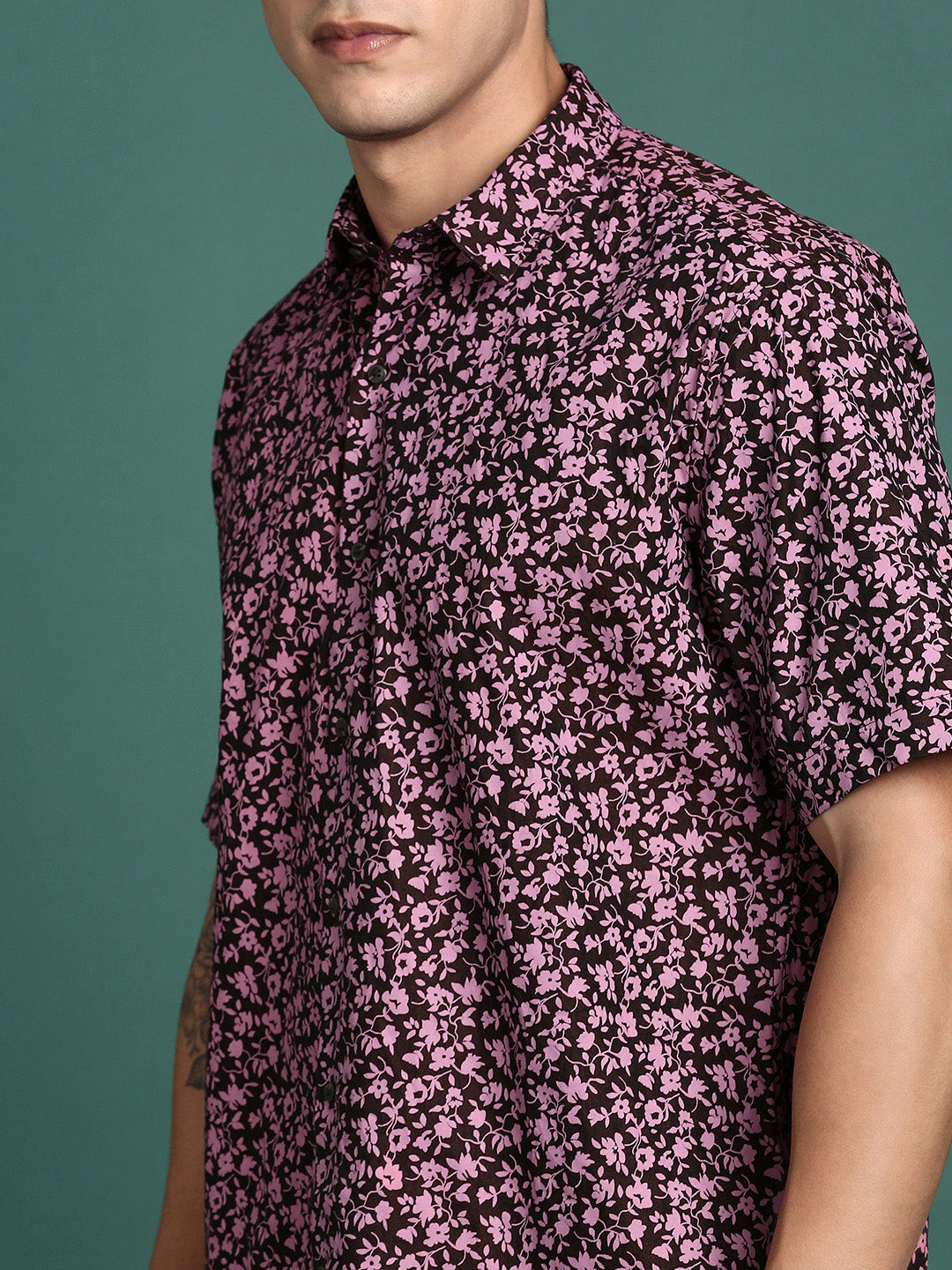 Men Floral Pink Slim Fit Shirt