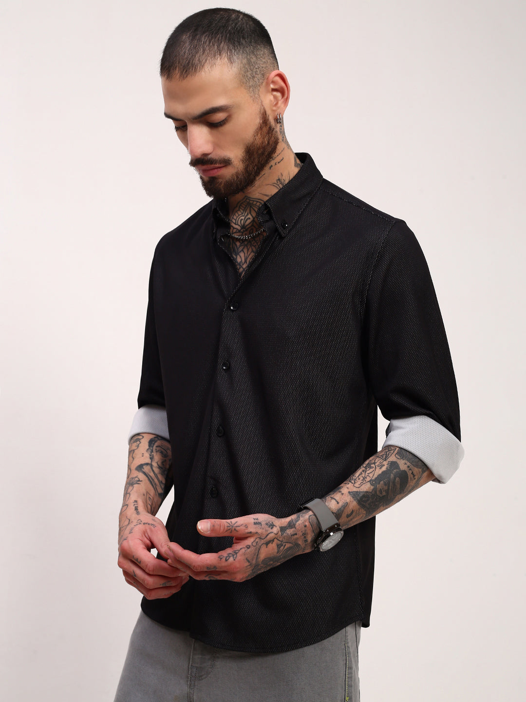 Men Black Solid Slim Fit Shirt