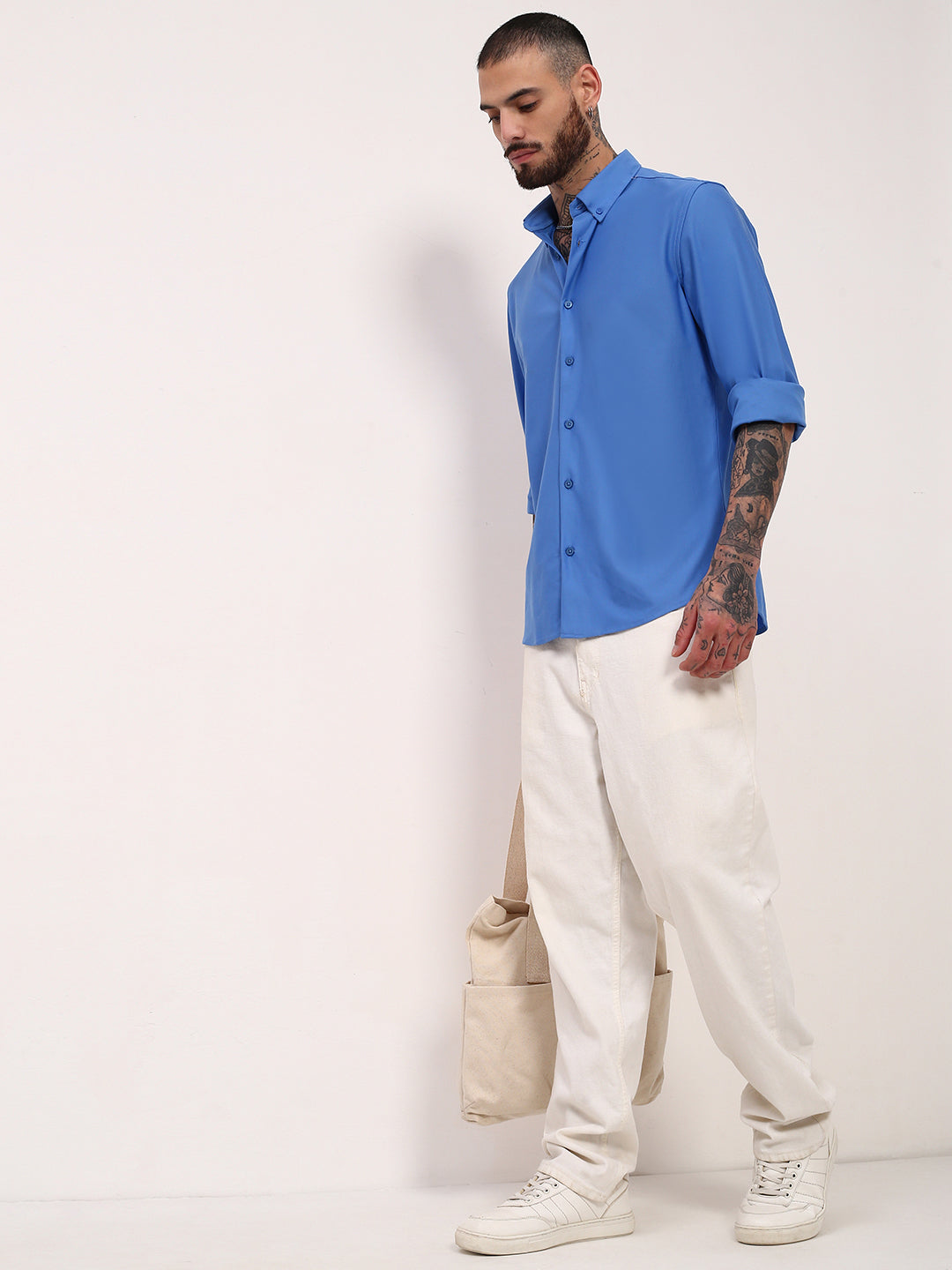 Men Blue Solid Slim Fit Shirt