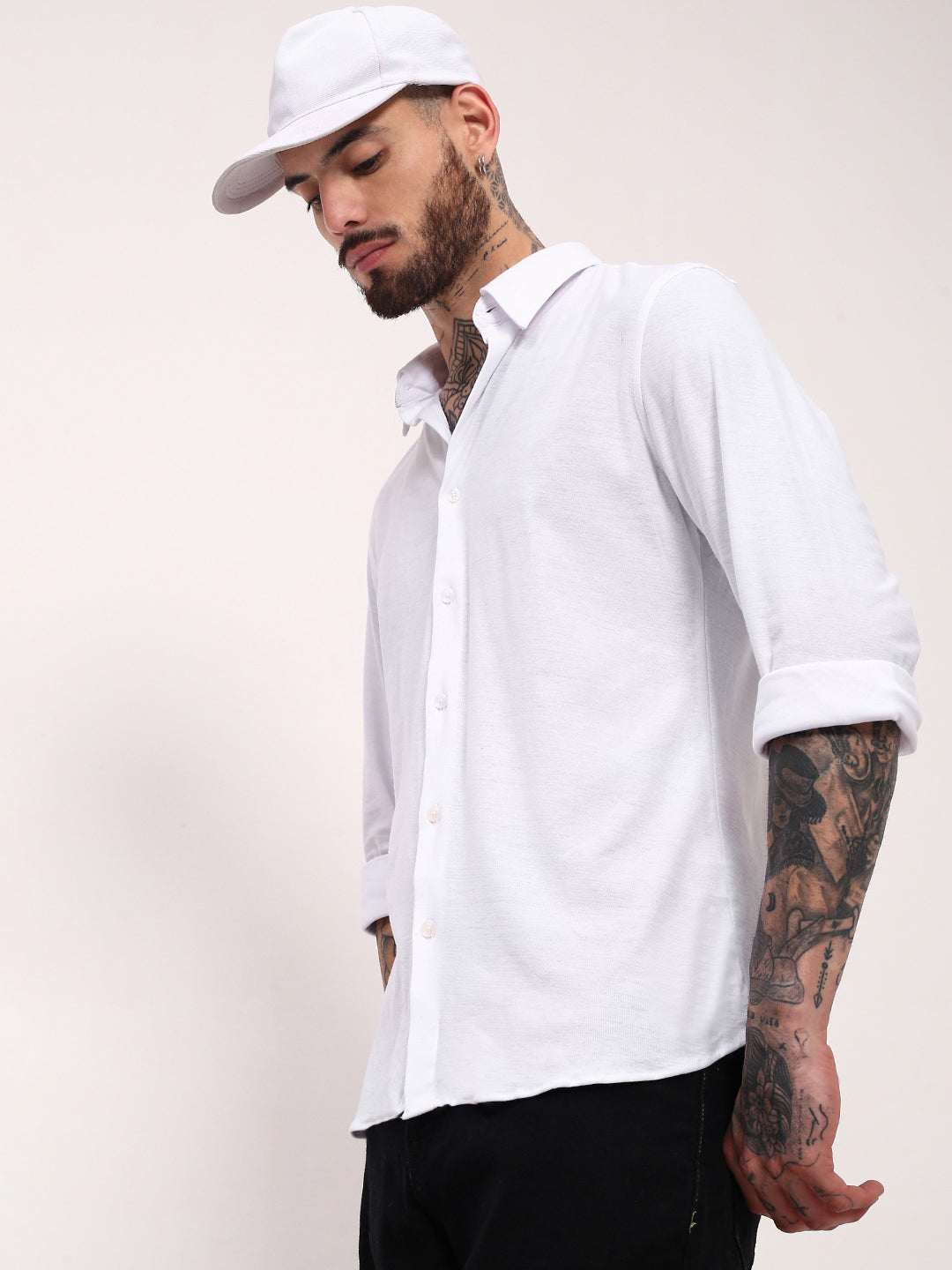 Men White Solid Slim Fit Shirt