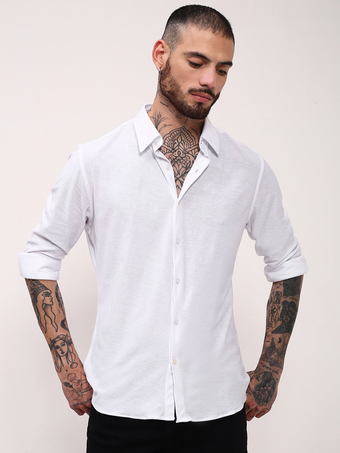 Men White Solid Slim Fit Shirt