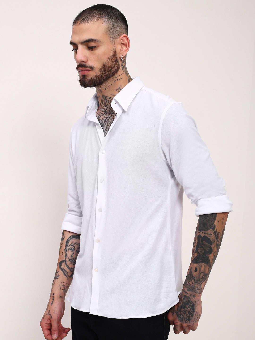 Men White Solid Slim Fit Shirt