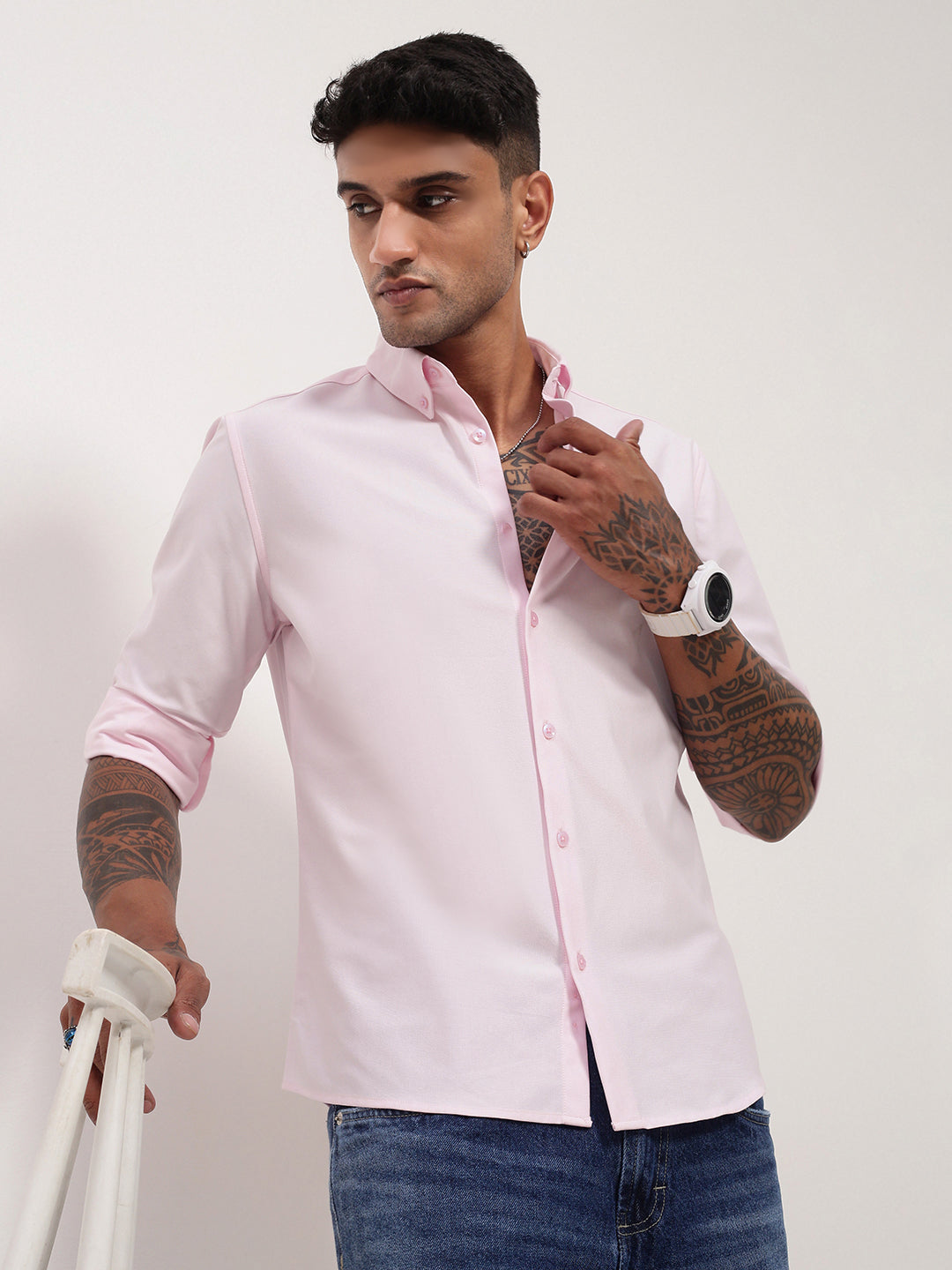 Men Pink Solid Slim Fit Shirt