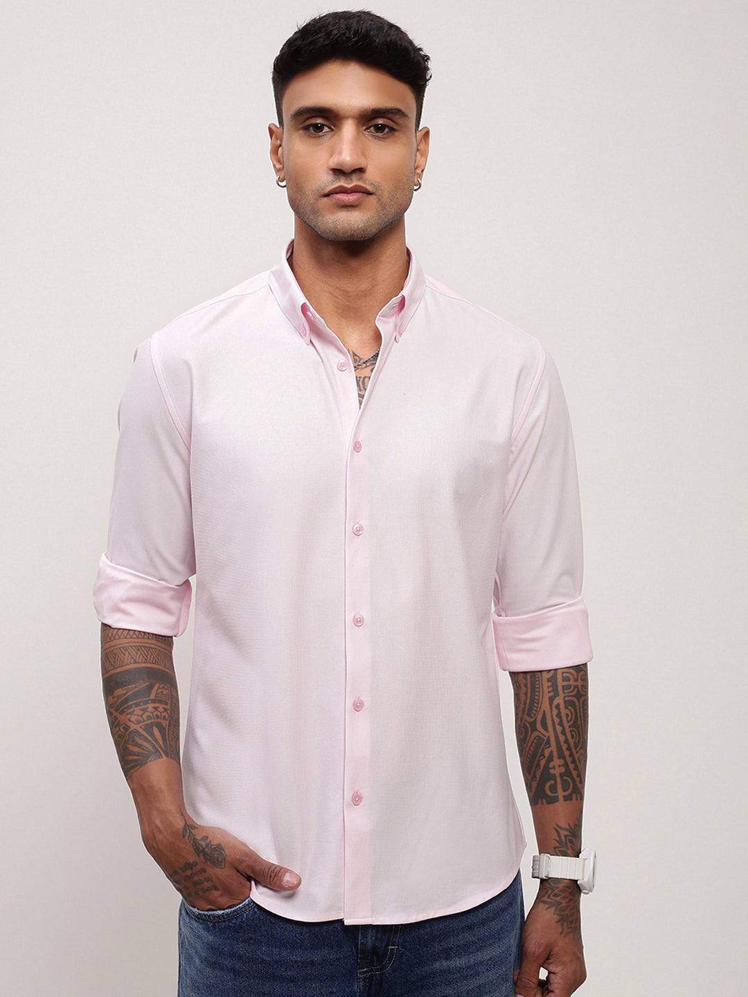 Men Pink Solid Slim Fit Shirt