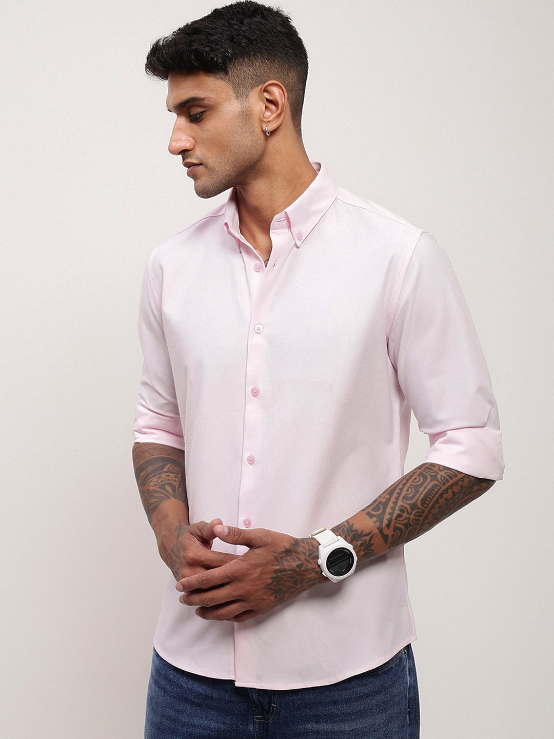 Men Pink Solid Slim Fit Shirt