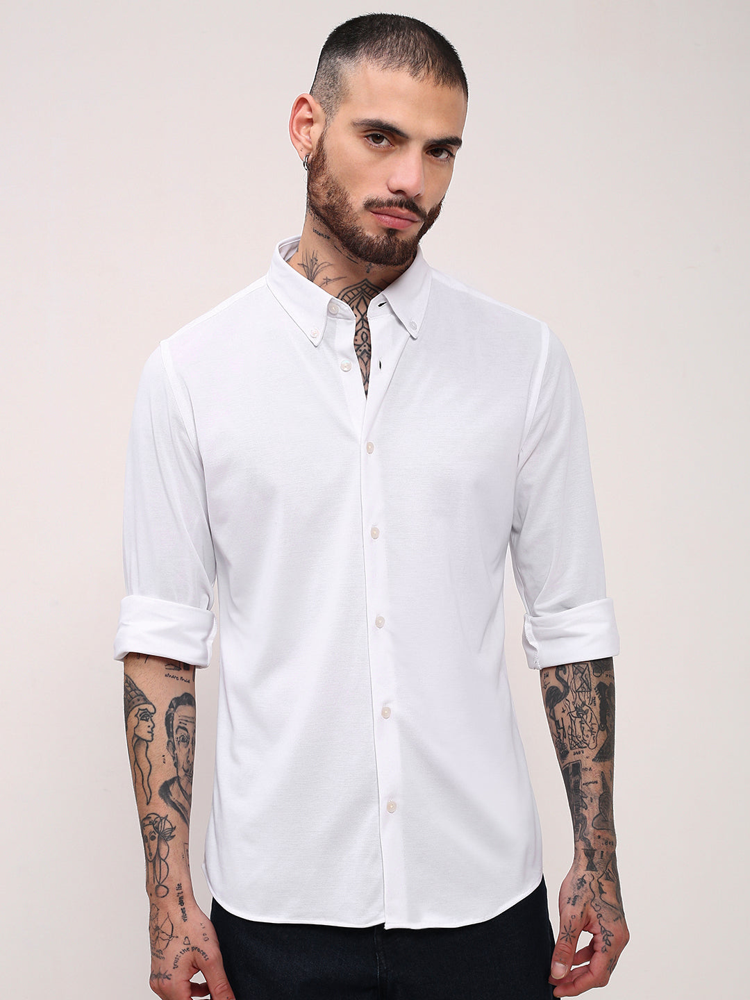 Men White Solid Slim Fit Shirt