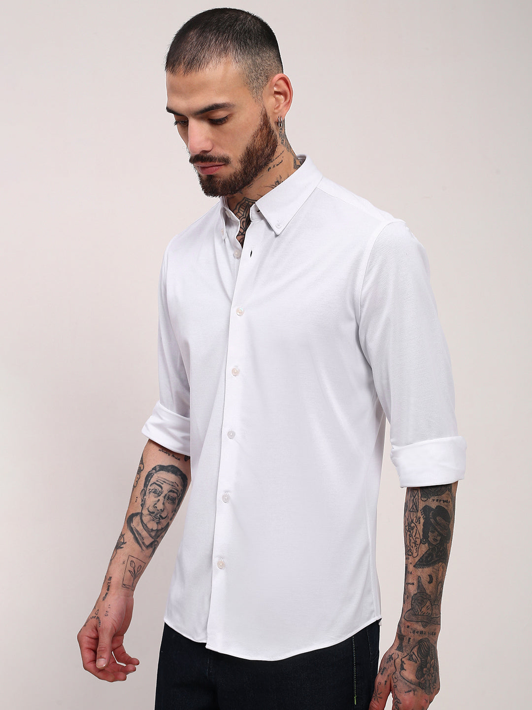 Men White Solid Slim Fit Shirt