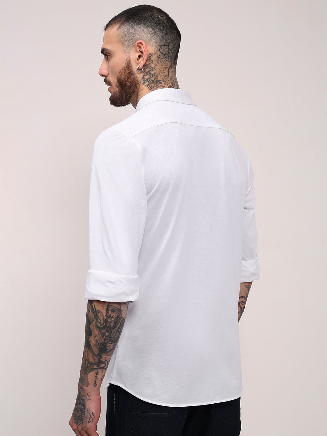 Men White Solid Slim Fit Shirt