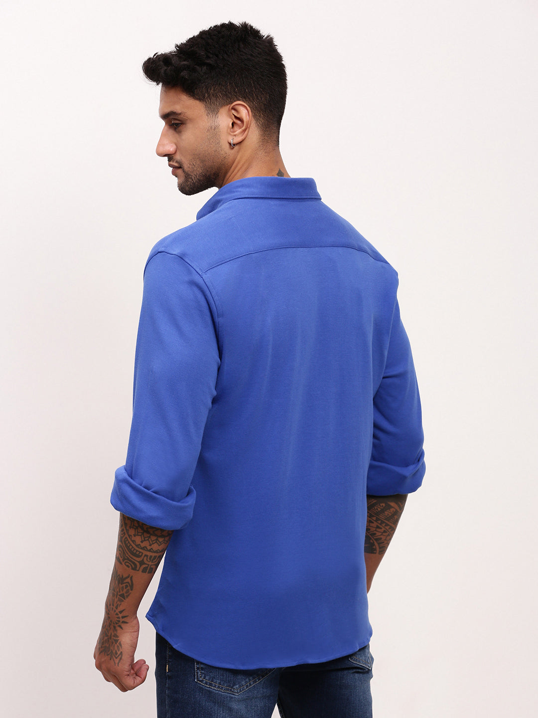 Men Blue Solid Slim Fit Shirt