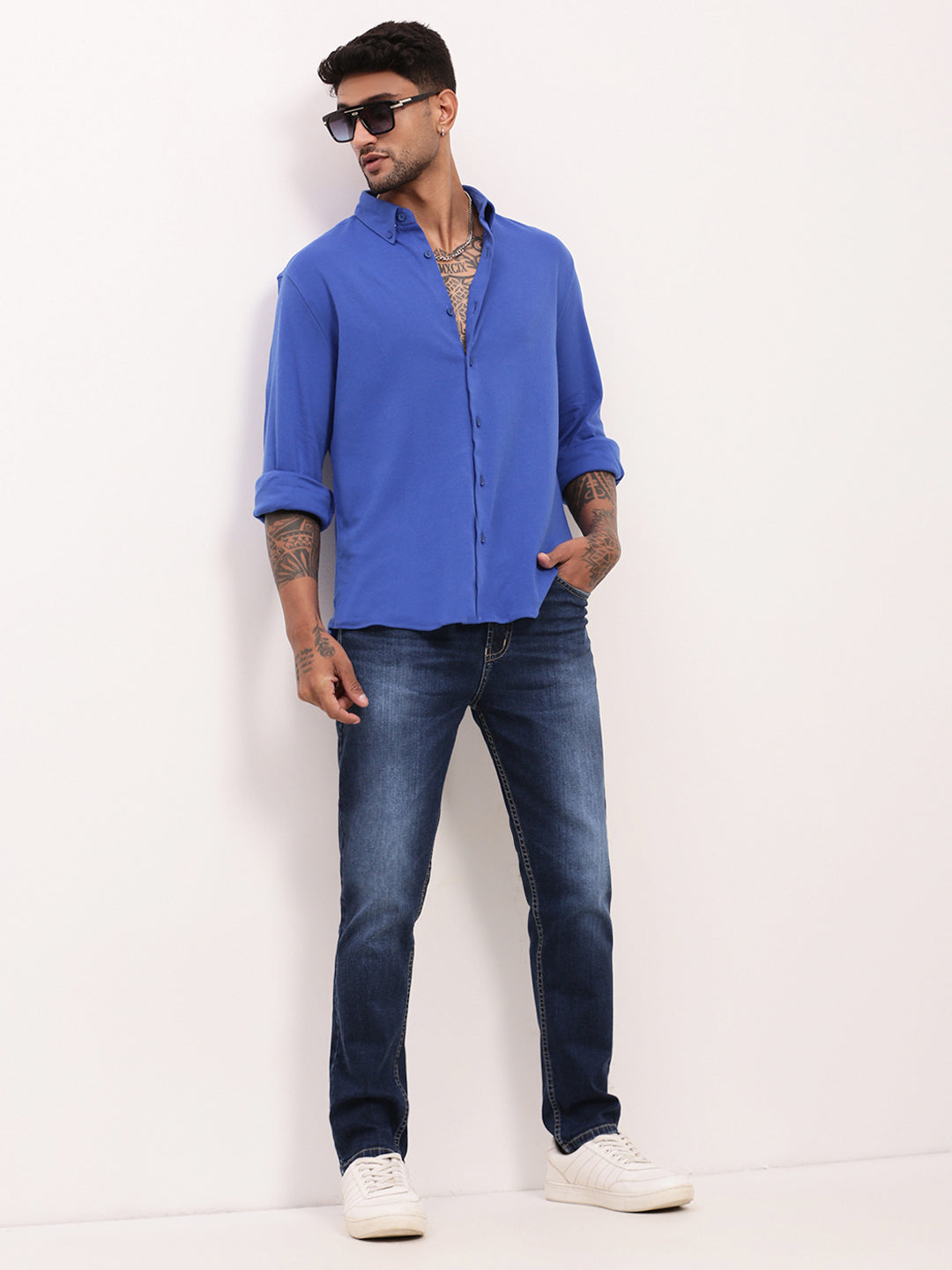 Men Blue Solid Slim Fit Shirt