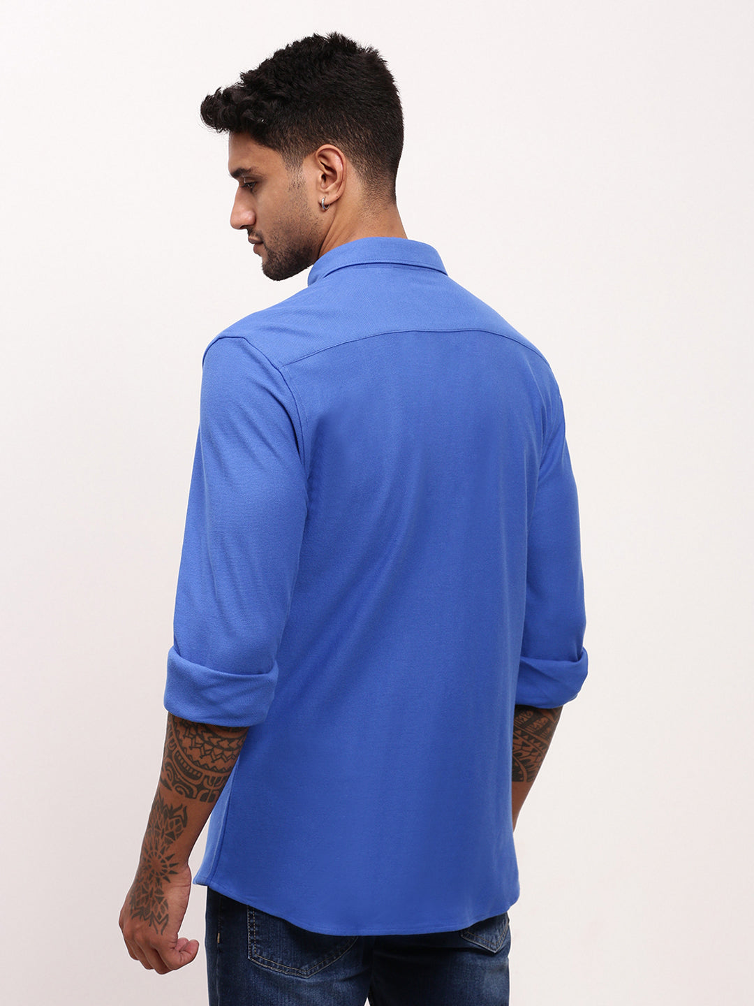 Men Blue Solid Slim Fit Shirt