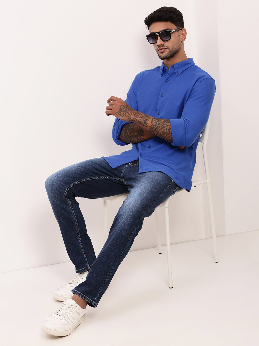 Men Blue Solid Slim Fit Shirt