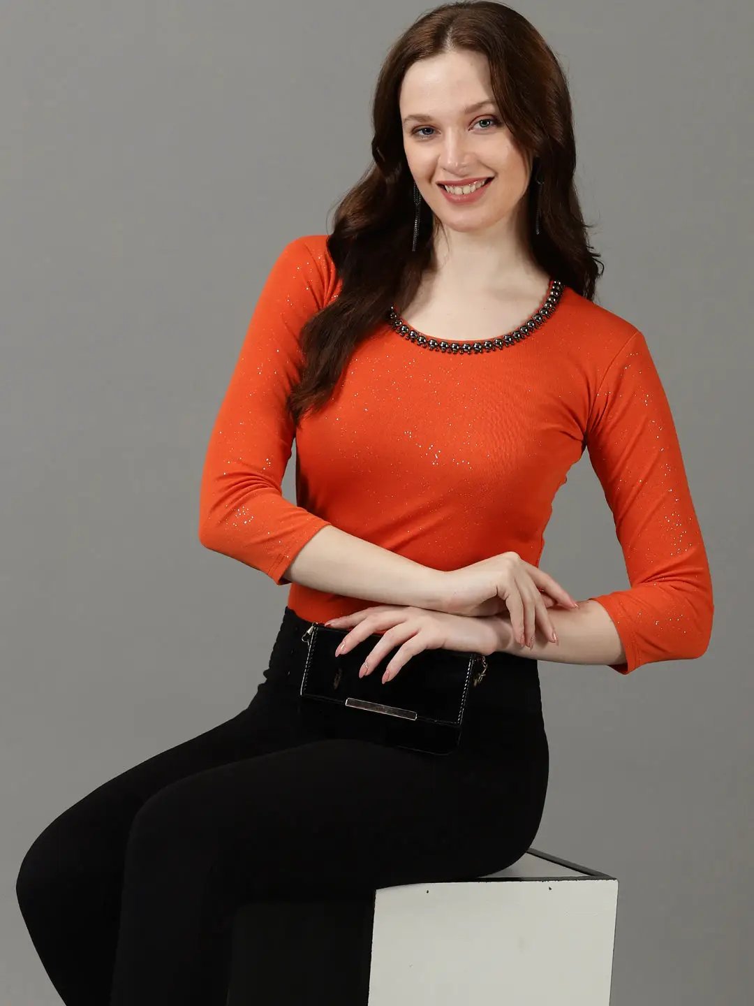 Women's Embellished Orange Top