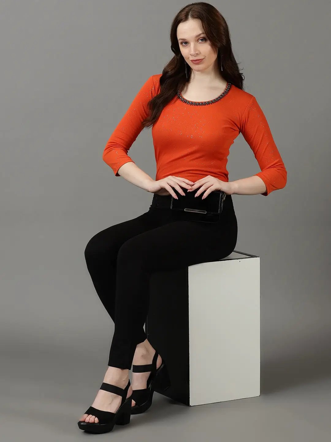 Women's Embellished Orange Top