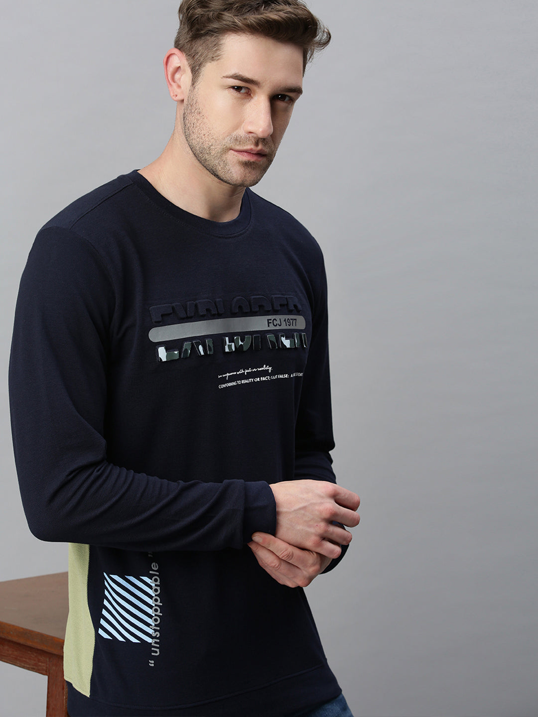 Men Printed Navy Blue Sweatshirt