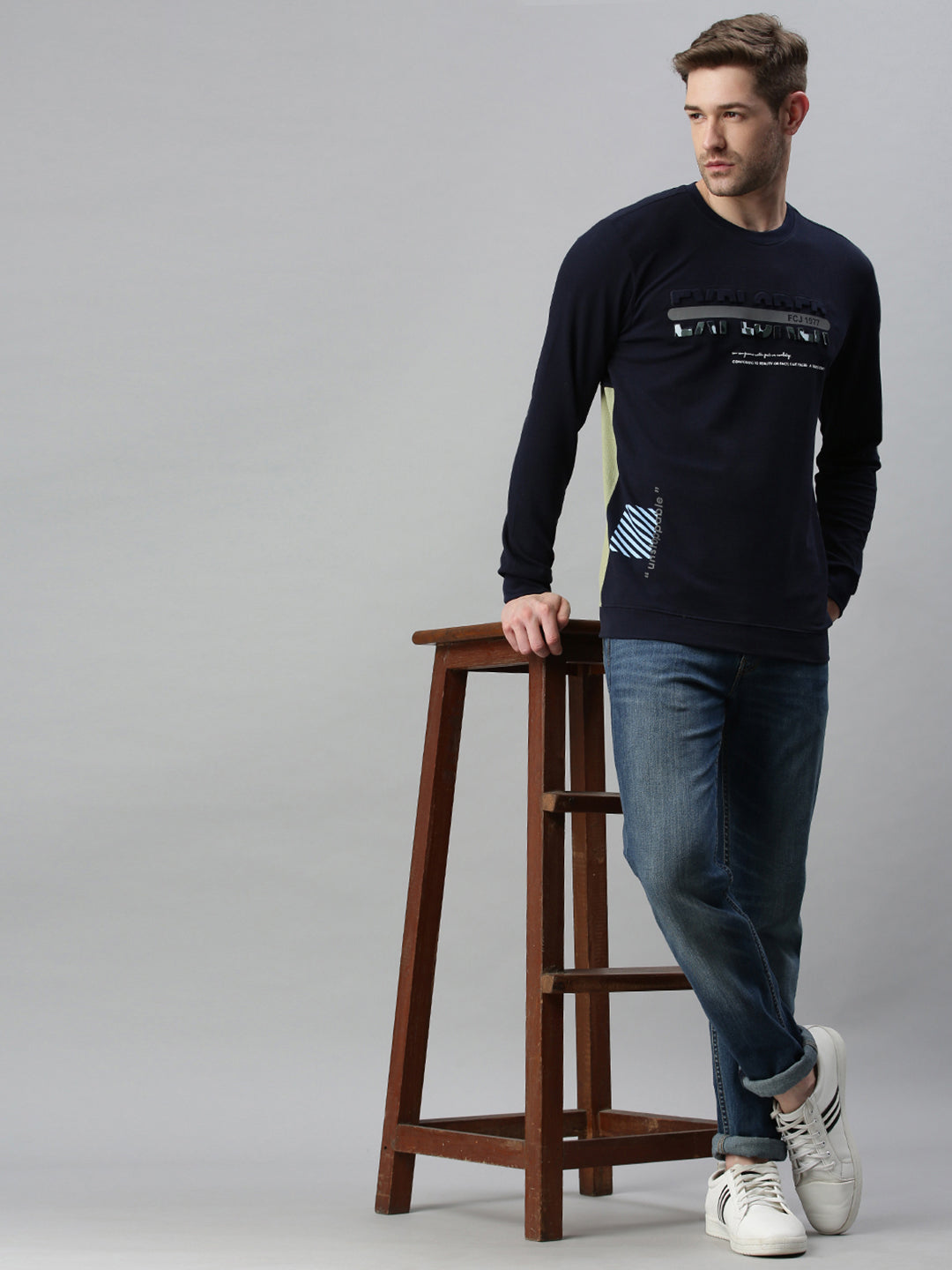 Men Printed Navy Blue Sweatshirt