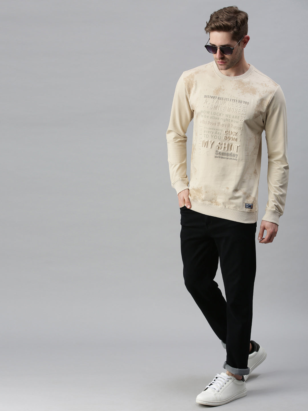 Men Printed Beige Sweatshirt