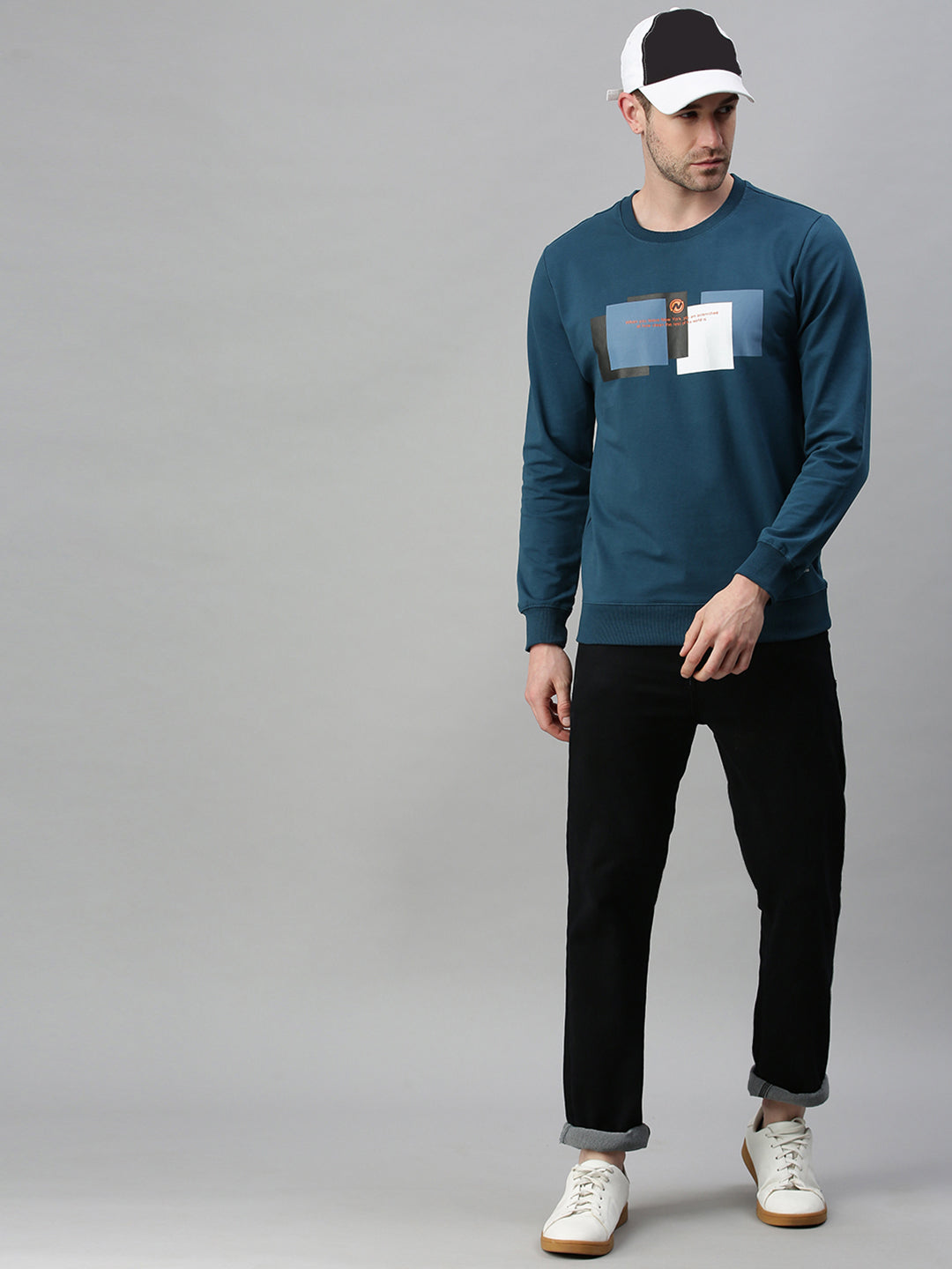 Men Graphic Blue Sweatshirt