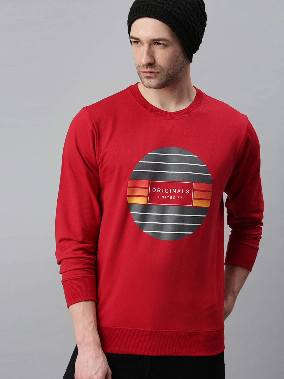 Men Solid Red Sweatshirt