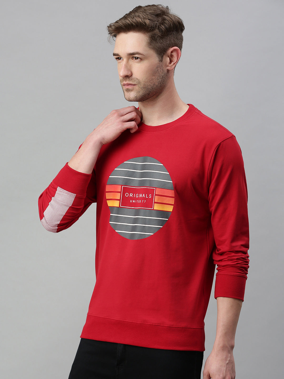 Men Solid Red Sweatshirt