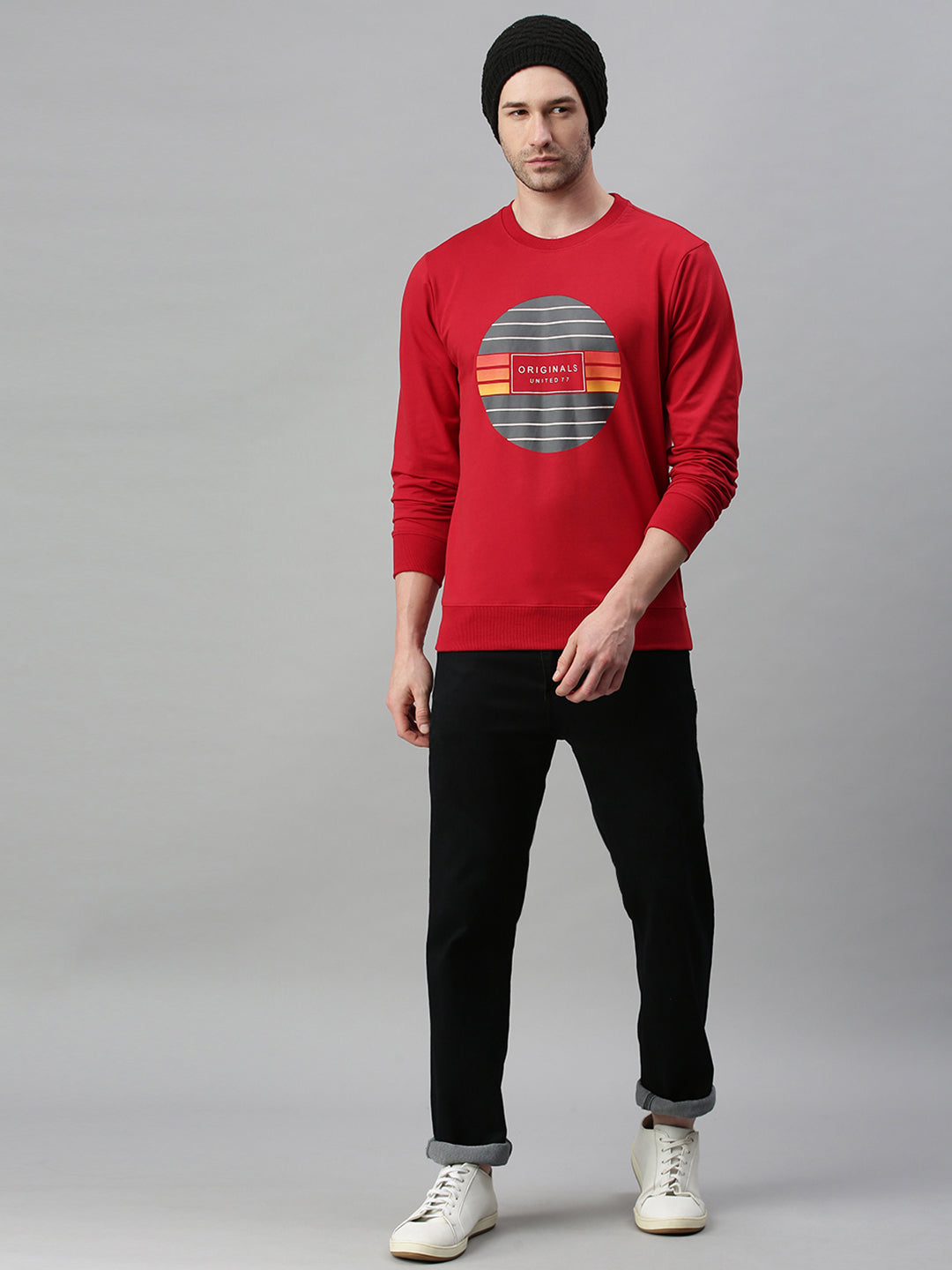 Men Solid Red Sweatshirt