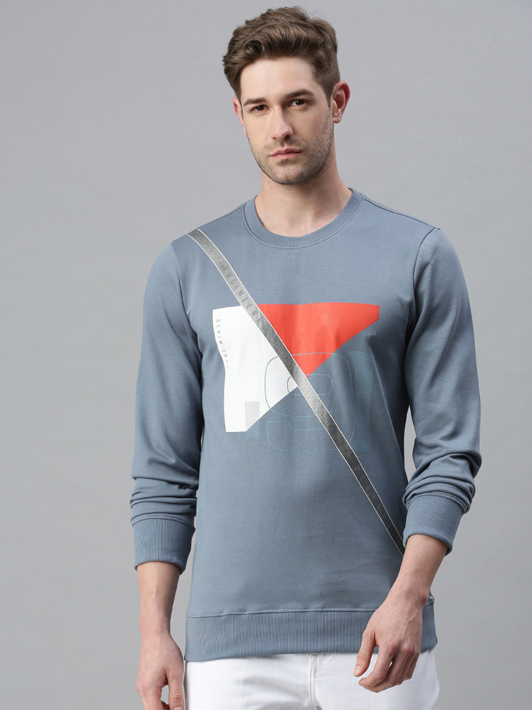 Men Graphic Blue Sweatshirt