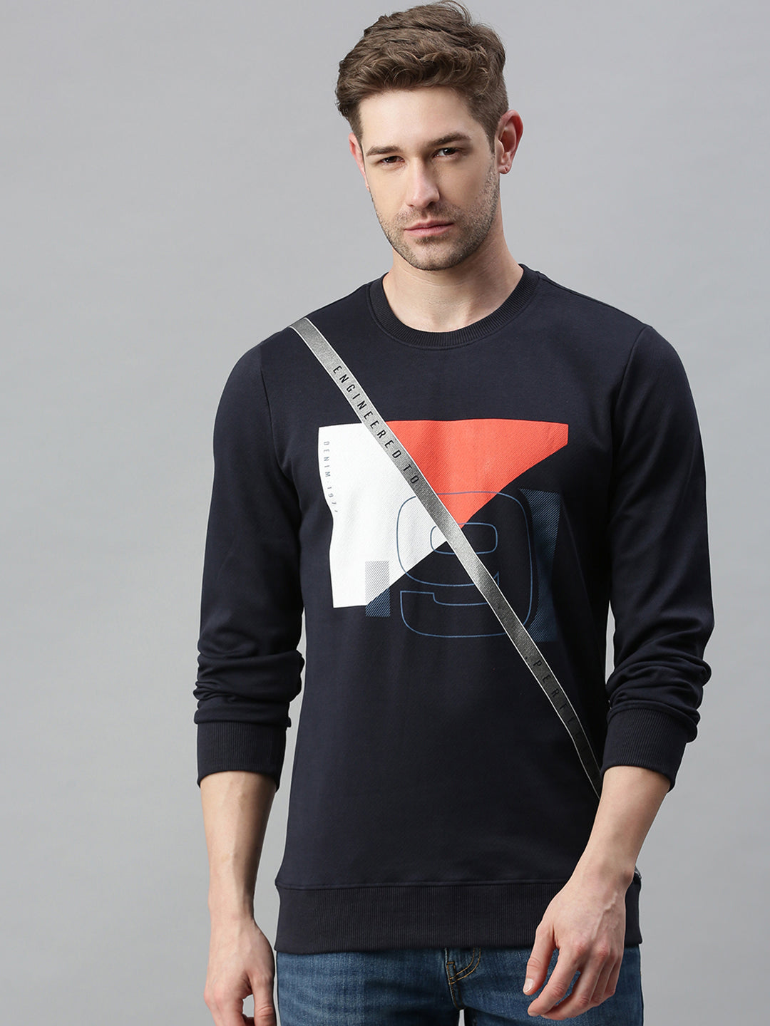 Men Printed Navy Blue Sweatshirt