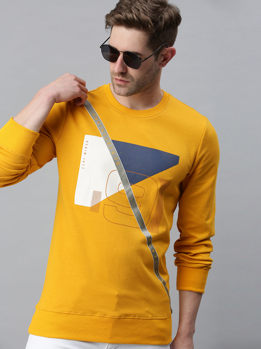 Men Printed Yellow Sweatshirt