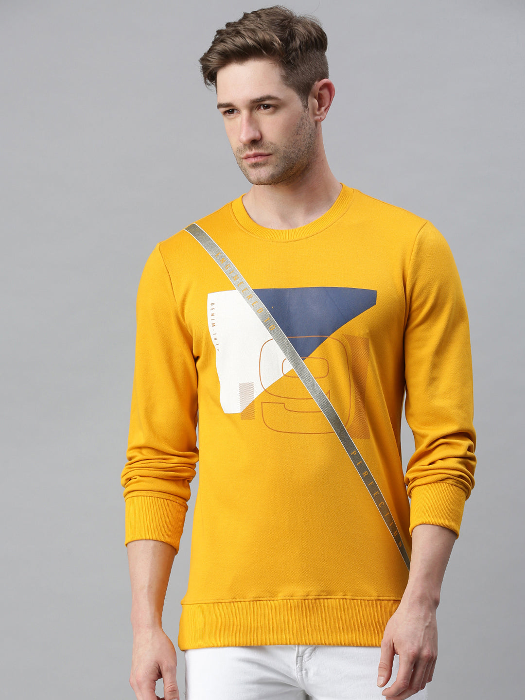 Men Printed Yellow Sweatshirt