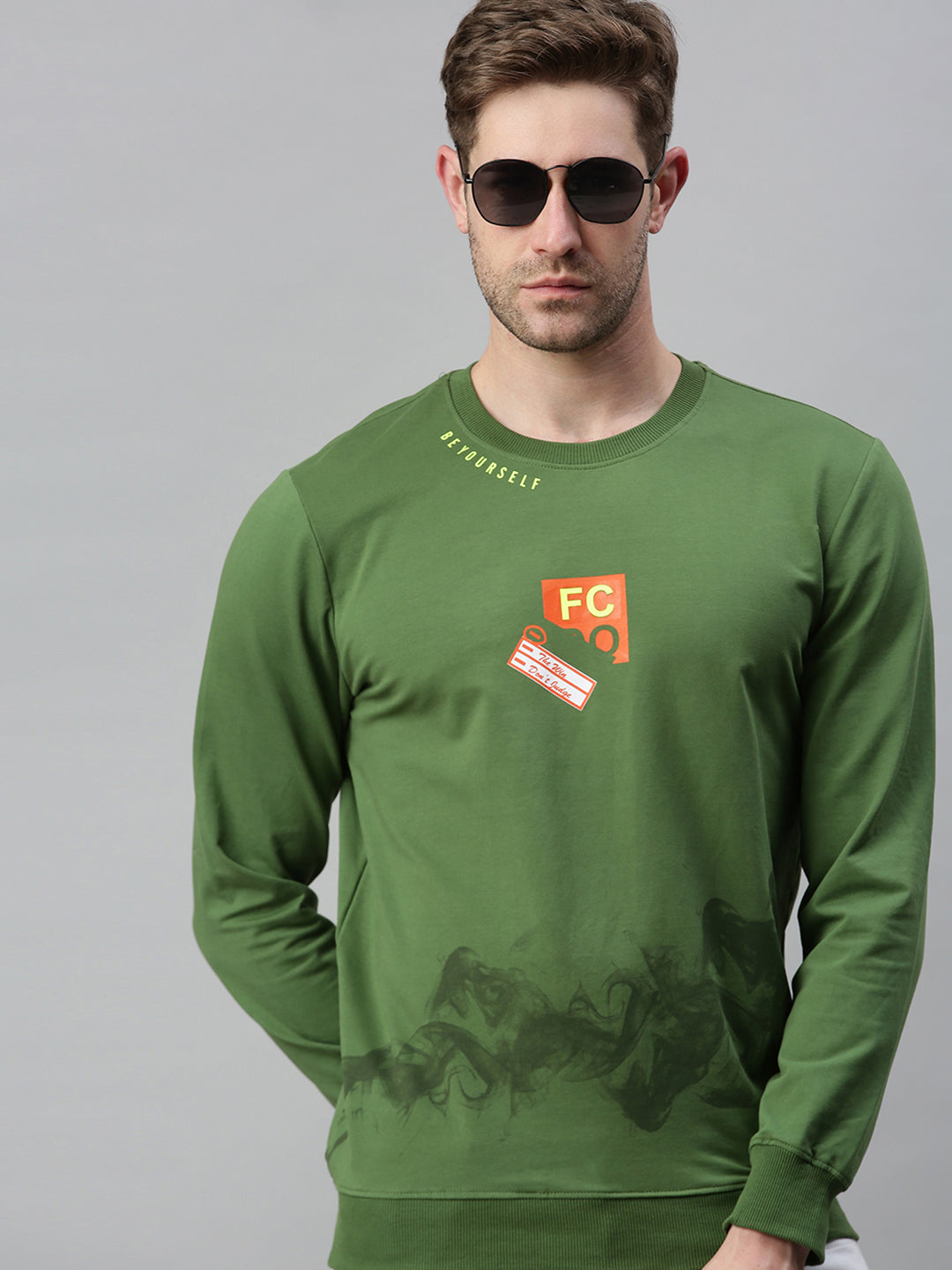 Men Printed Green Sweatshirt