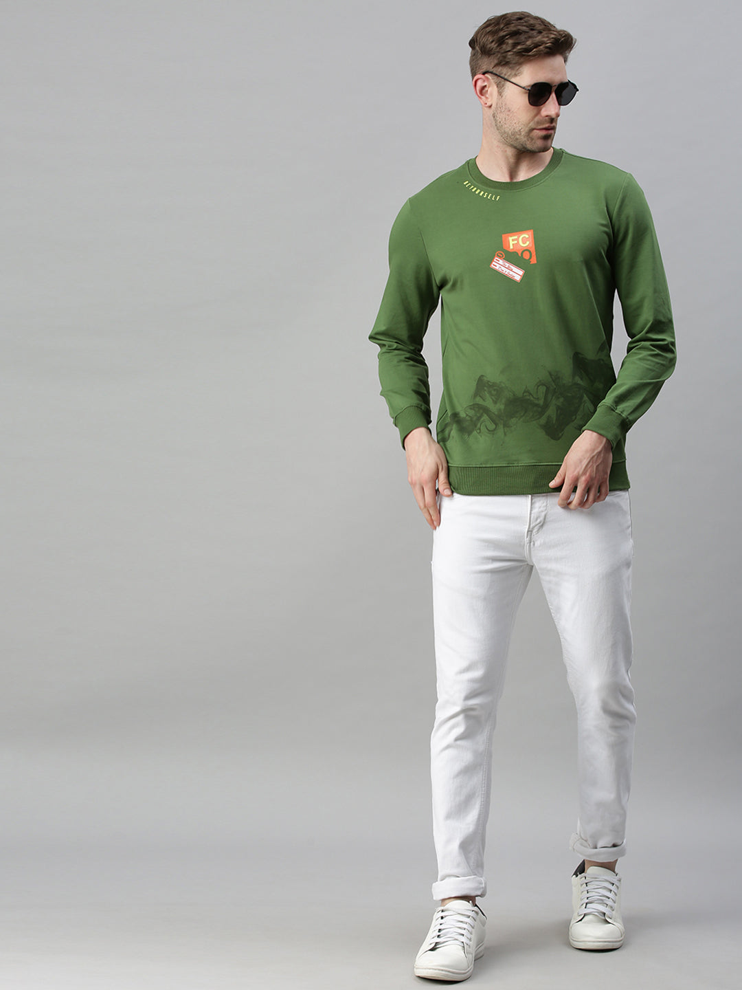 Men Printed Green Sweatshirt