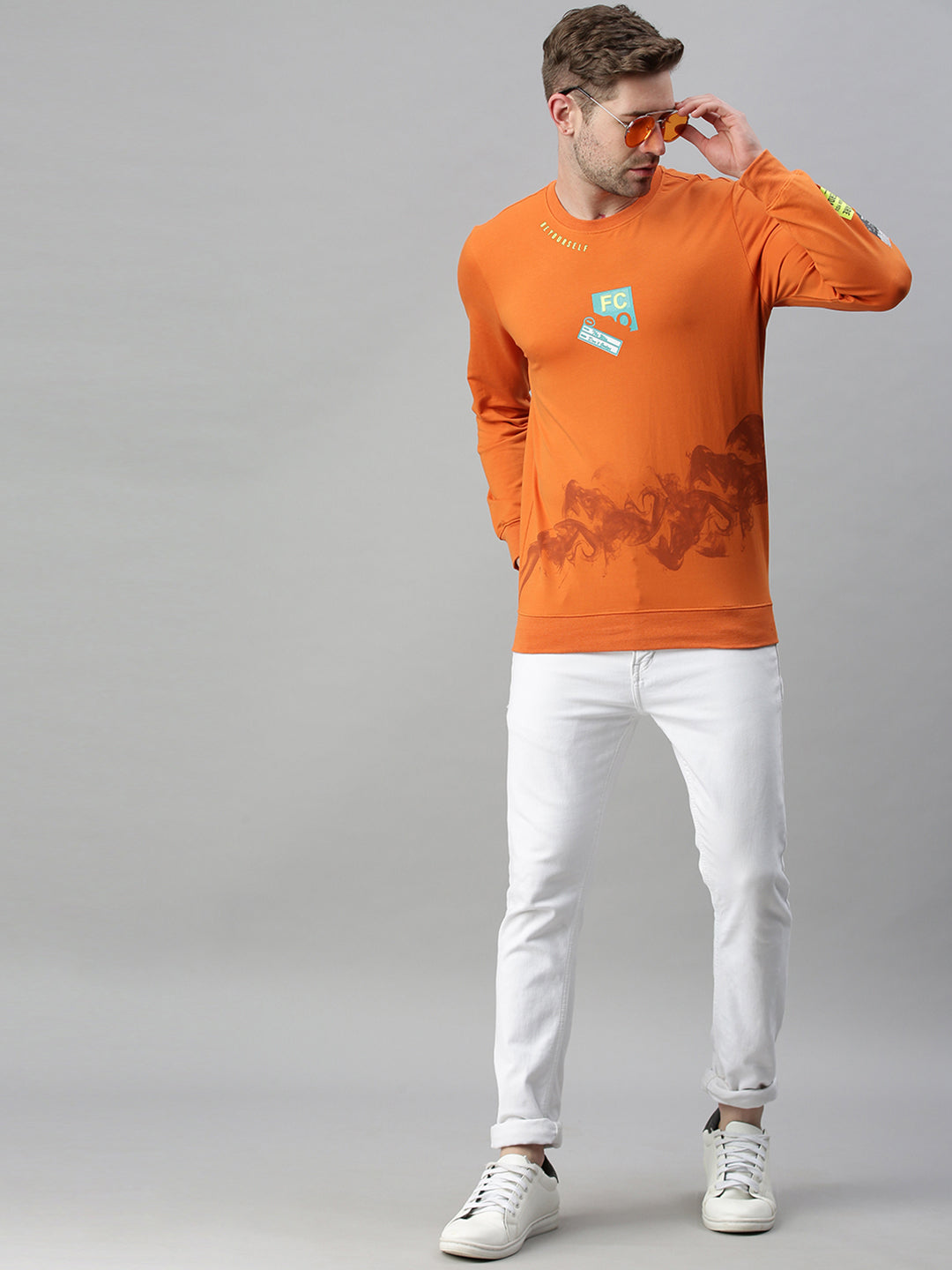 Men Solid Orange Sweatshirt