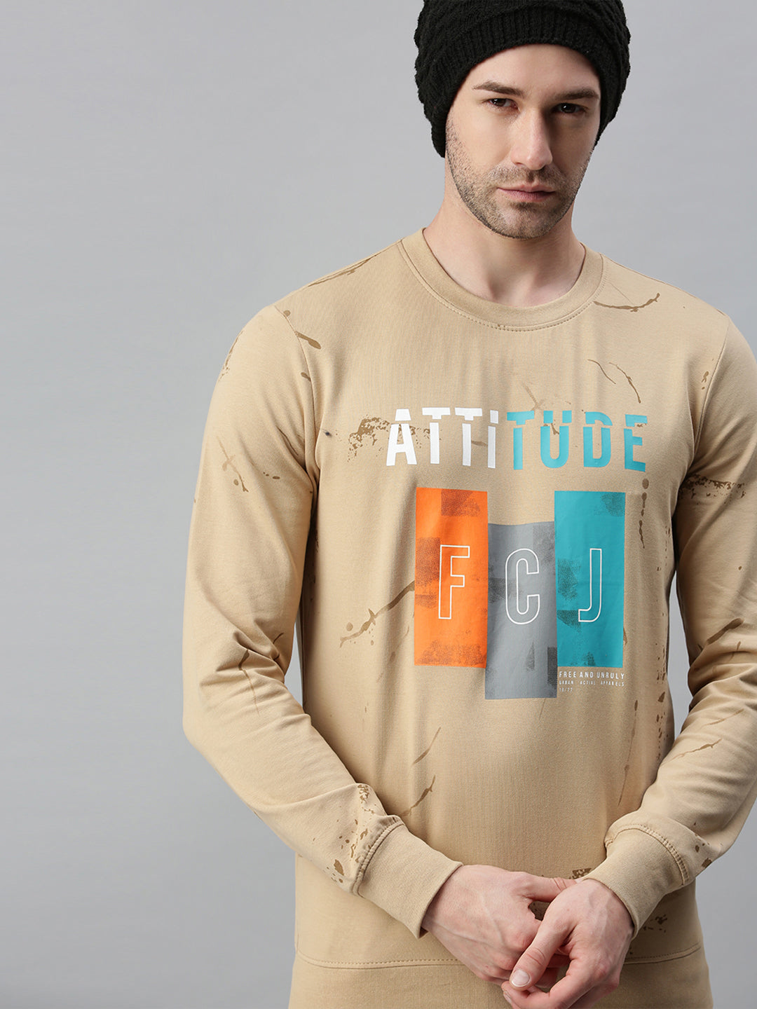 Men Solid Beige Sweatshirt