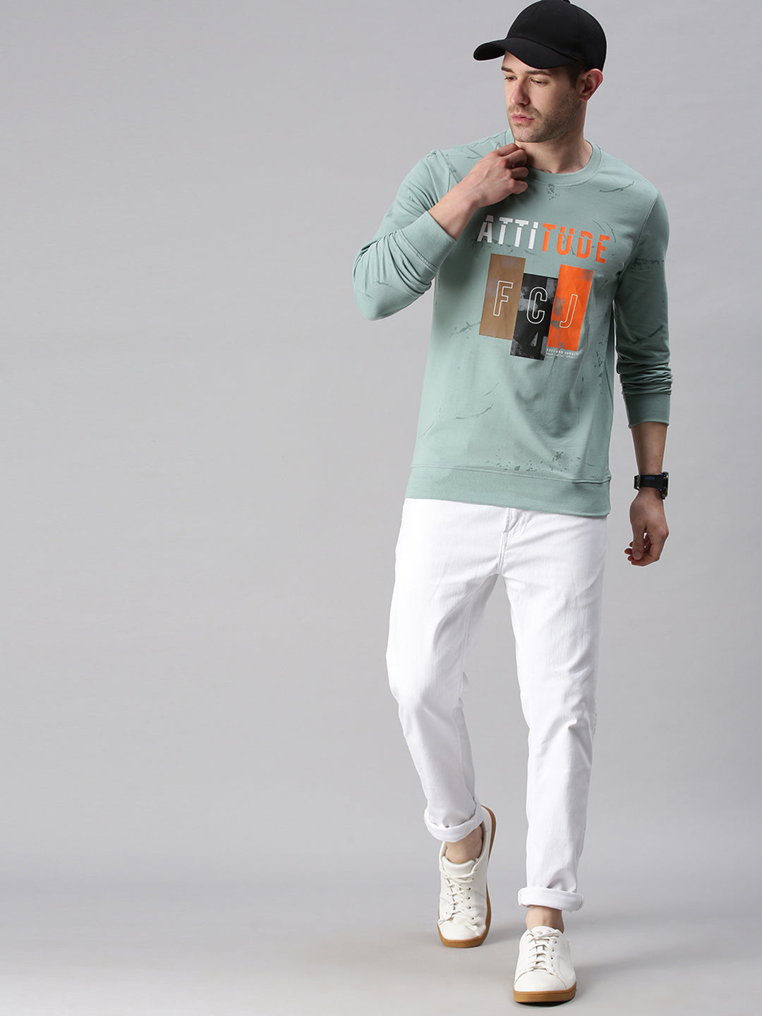 Men Printed Green Sweatshirt