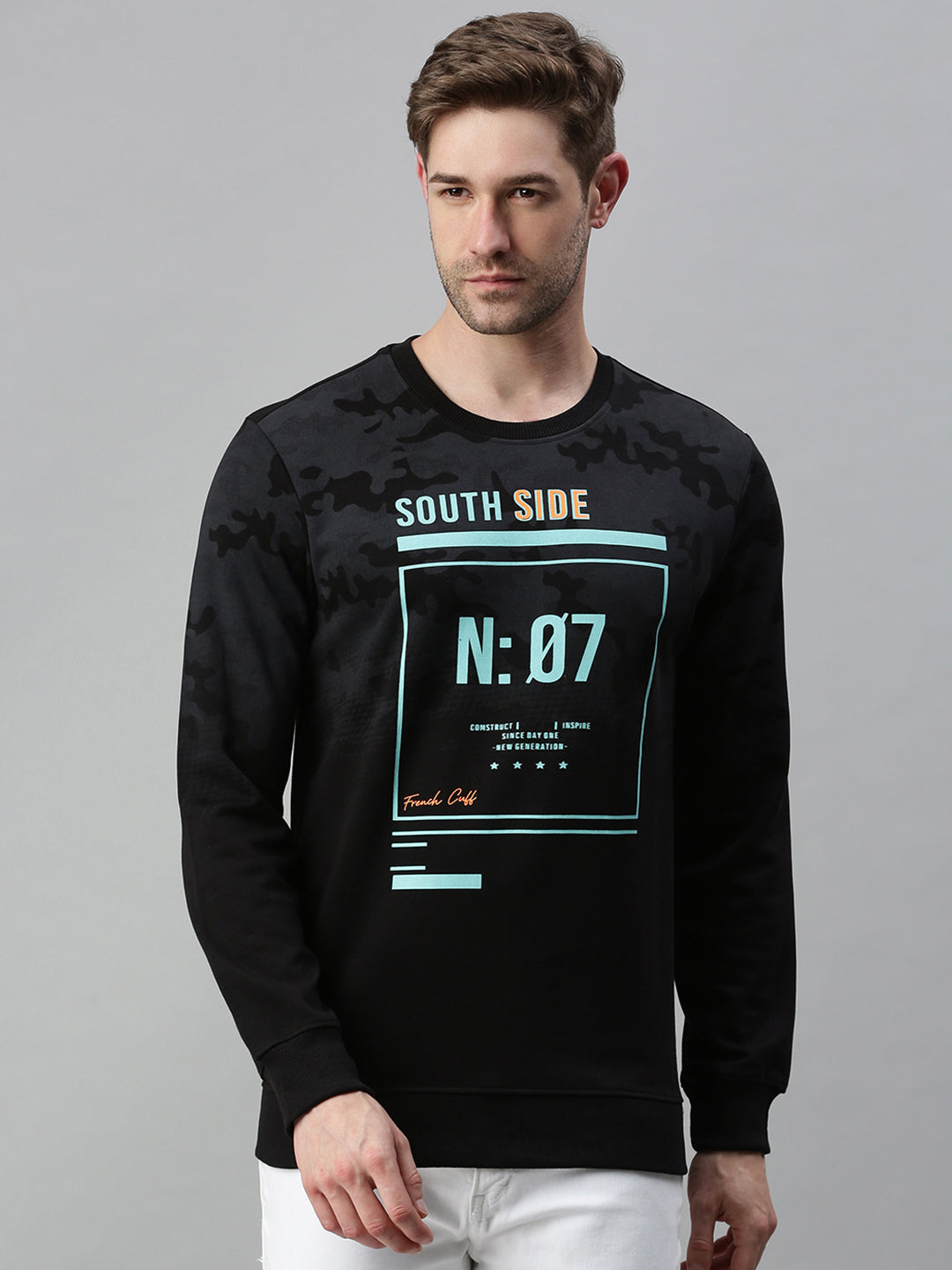 Men Printed Black Sweatshirt