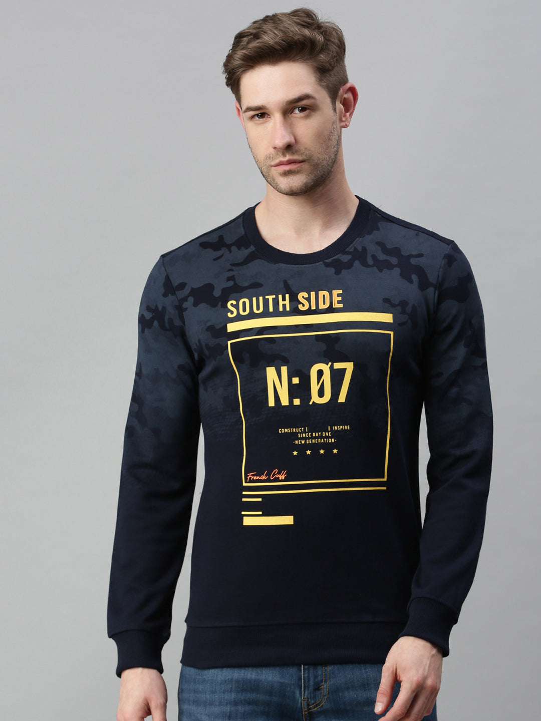 Men Printed Navy Blue Sweatshirt