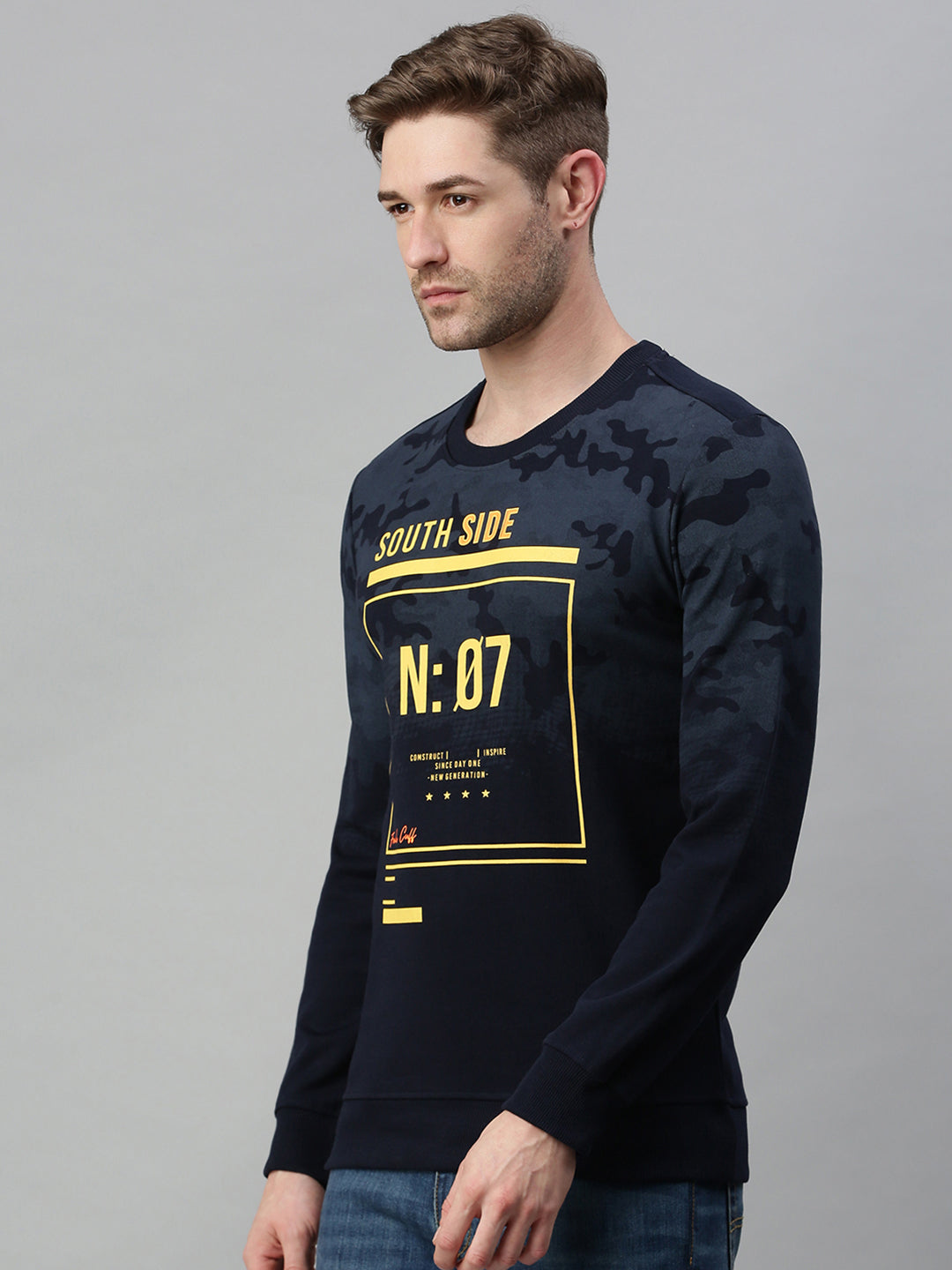 Men Printed Navy Blue Sweatshirt