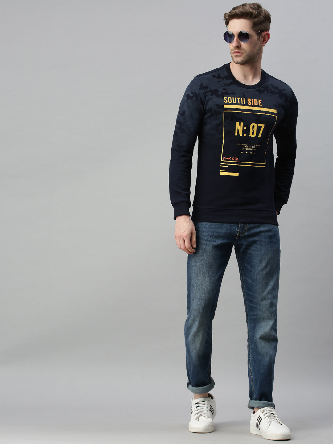 Men Printed Navy Blue Sweatshirt