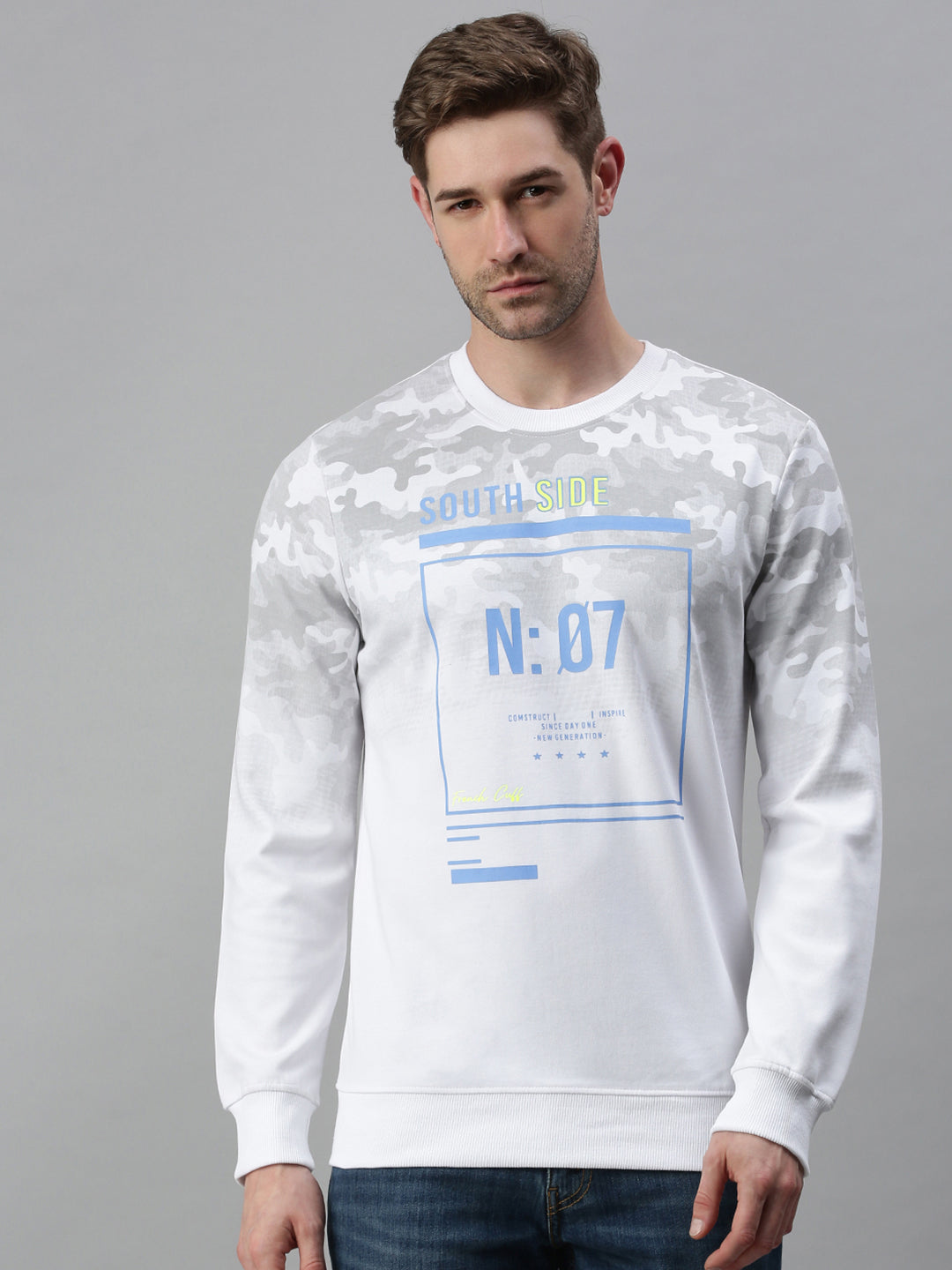 Men Printed White Sweatshirt